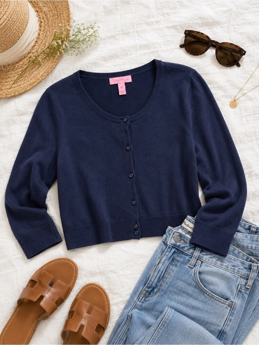 Lilly Pulitzer | Navy Blue Cotton Modal Cropped Cardigan Sweater | XL